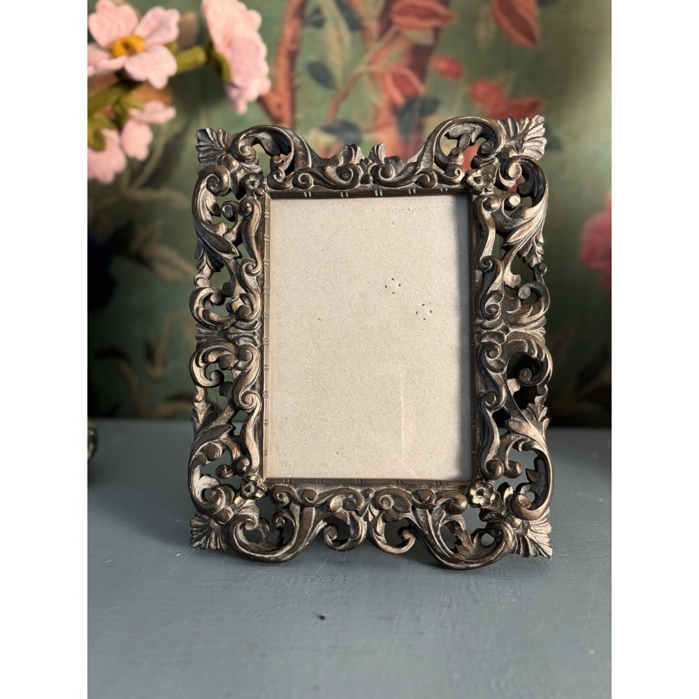 Bronze Tone Metal Picture Frame 9x8 Baroque Rococo Scroll Floral Victorian